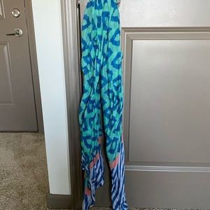 Blue-green patterned scarf